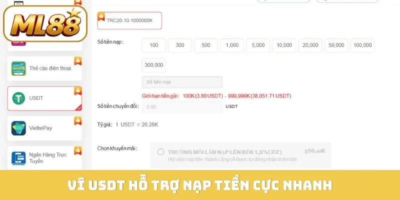 Ví USDT hỗ trợ nạp tiền cực nhanh
